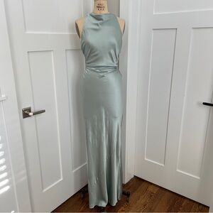 Reformation Anaiis Aquamarine Blue 100% Silk Cowl Neck Maxi Dress Gown 4 Small